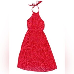 Retro Rockabilly Red Polka Dot Halter Maxi Dress XL